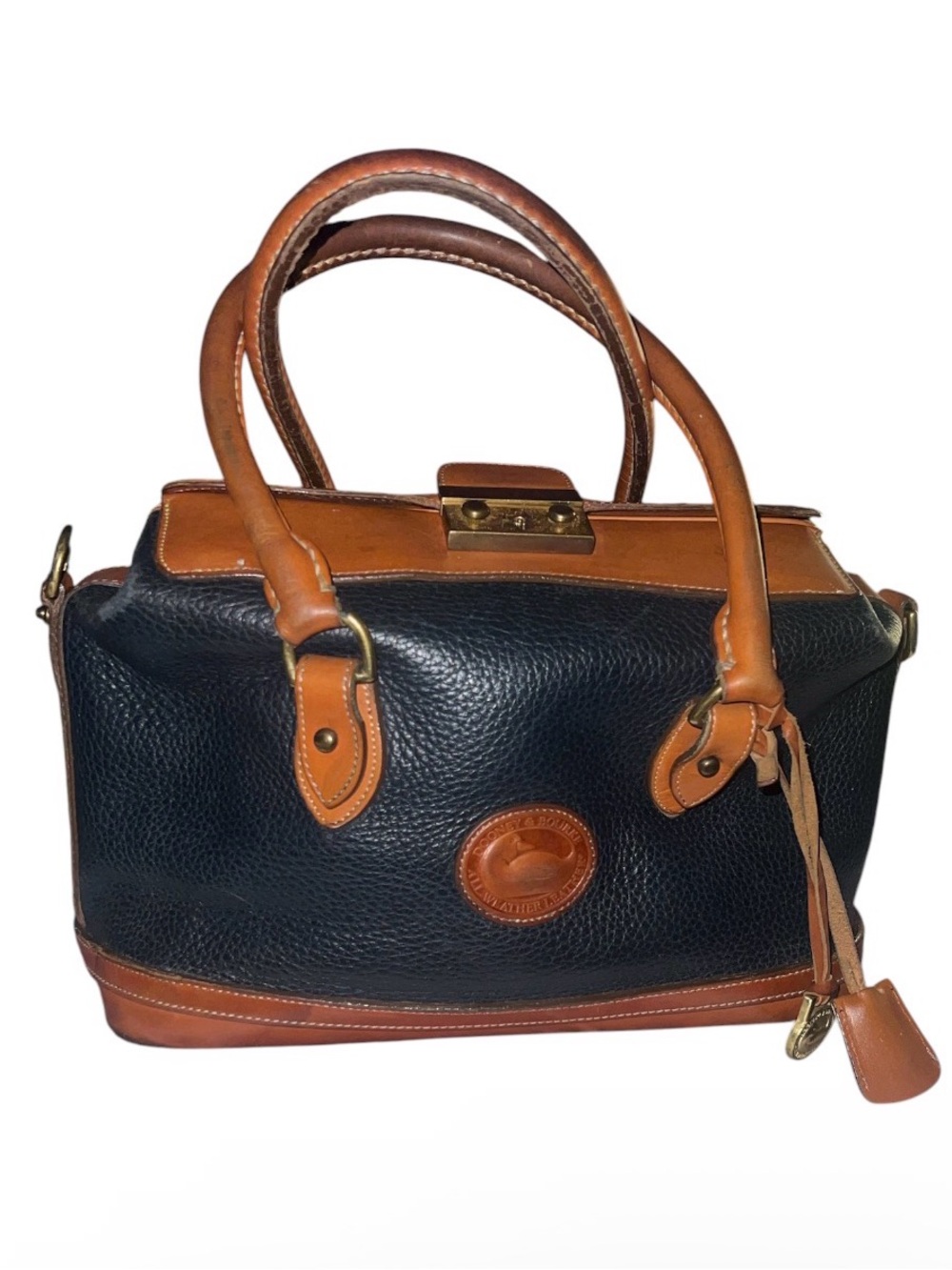 Dooney & Bourke All-Weather Leather Satchel Doctor Bag - Blue/Tan W/ KEY